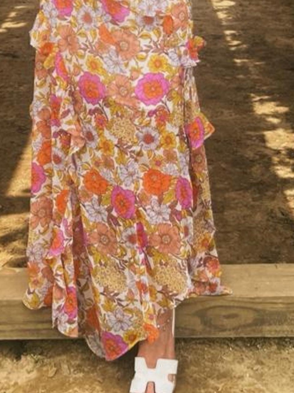 Rachel Zoe Pink & Orange Floral Tiered Maxi Skirt